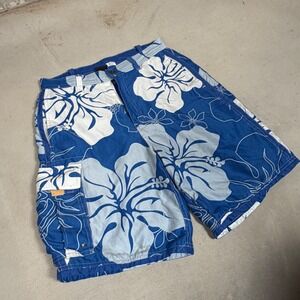 Emergency‎ Exit Mens Reversible Hibiscus Floral Board Shorts Blue White Size 29